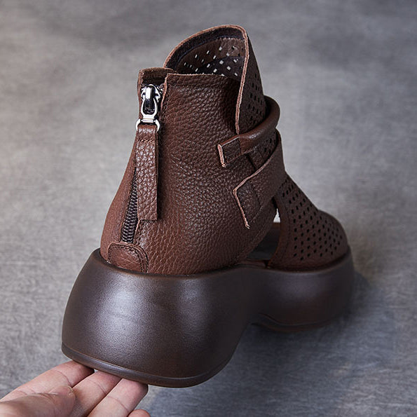 Amelia | Sandalias Plataforma Piel Perforadas Tobilleras Mujer