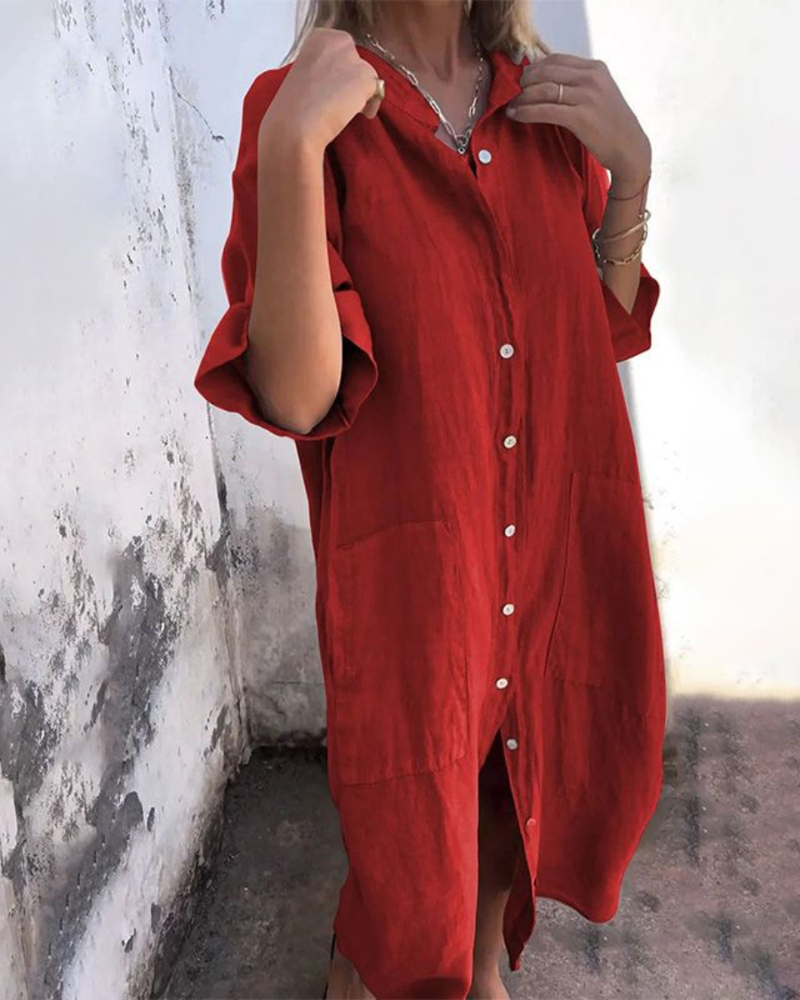 Amelia | Vestido Midi Camisero Mujer con Bolsillos