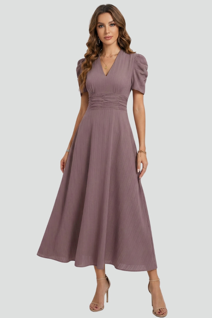 Amelia | Vestido Midi Mujer Manga Corta Escote V