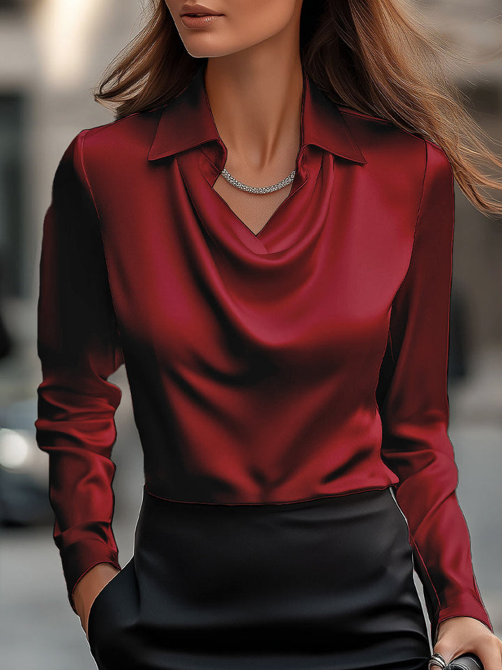 Ana | Blusa Satén Cuello Cowl Manga Larga Botones