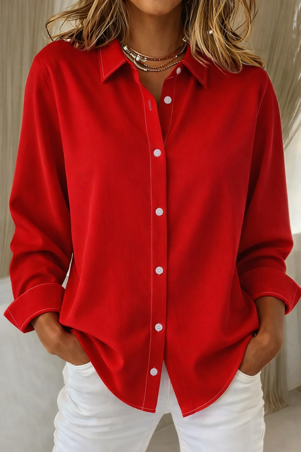 Andrea | Camisa Manga Larga Cuello Bolsillos Algodón