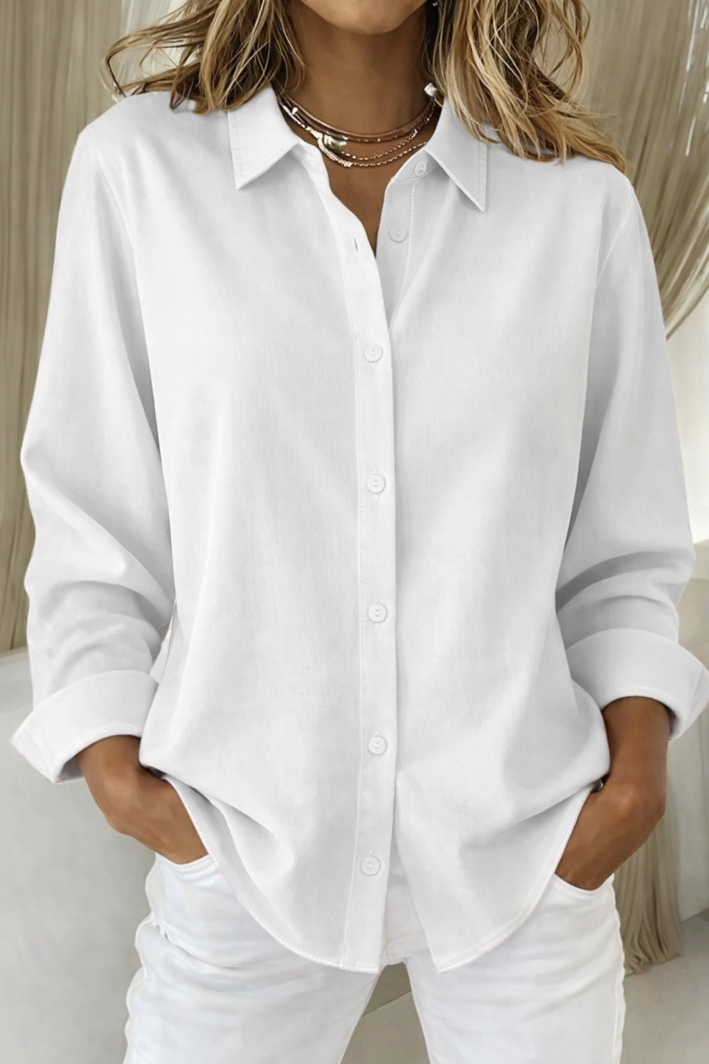 Andrea | Camisa Manga Larga Cuello Bolsillos Algodón