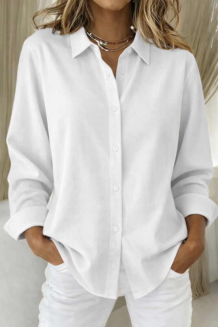 Andrea | Camisa Manga Larga Cuello Bolsillos Algodón