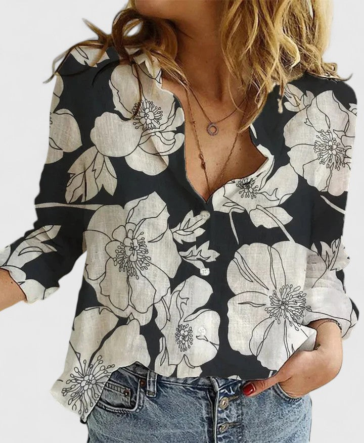 Andrea | Camisa Manga Larga Cuello V Botones