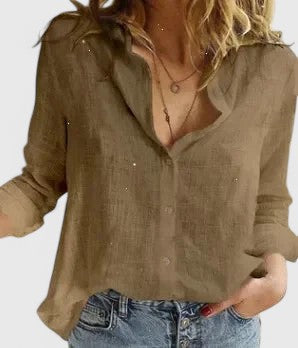 Andrea | Camisa Manga Larga Cuello V Botones