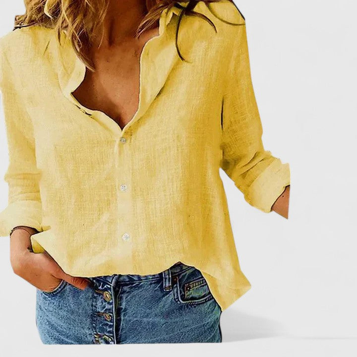 Andrea | Camisa Manga Larga Cuello V Botones