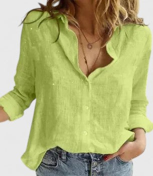 Andrea | Camisa Manga Larga Cuello V Botones