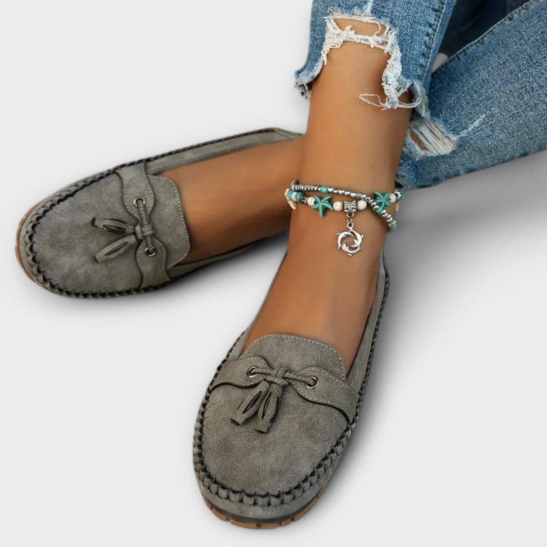 Andrea | Mocasines Mujer Ante Detalles Flecos Tobillera