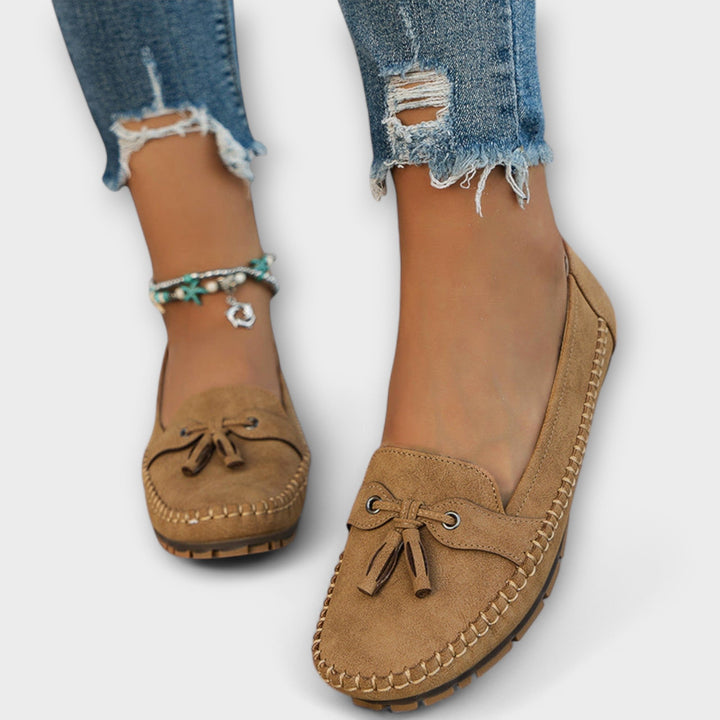 Andrea | Mocasines Mujer Ante Detalles Flecos Tobillera