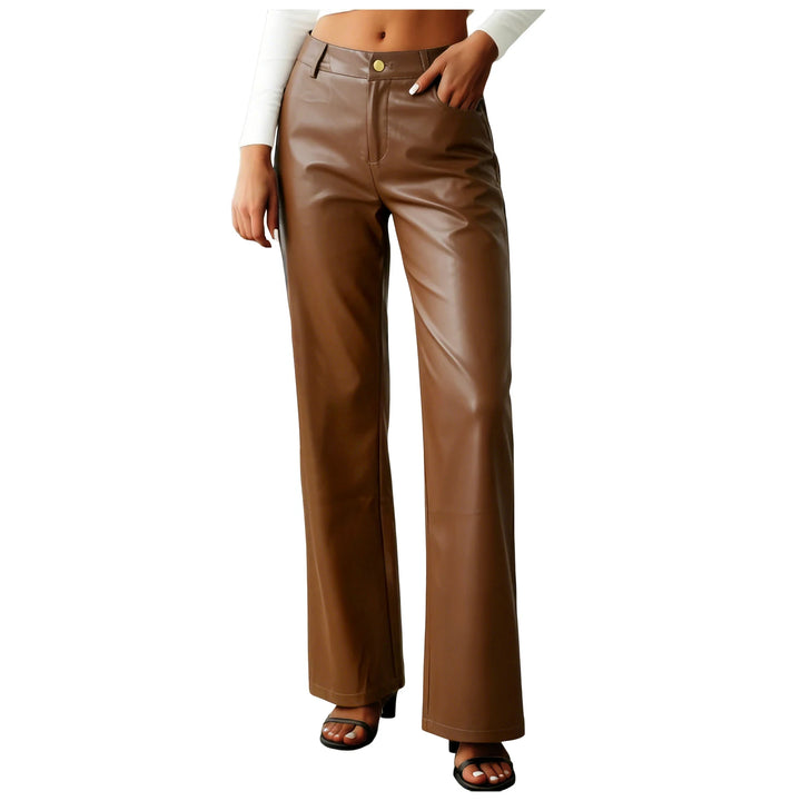 Andrea | Pantalones Mujer Cuero Sintético Pierna Ancha Cintura Alta