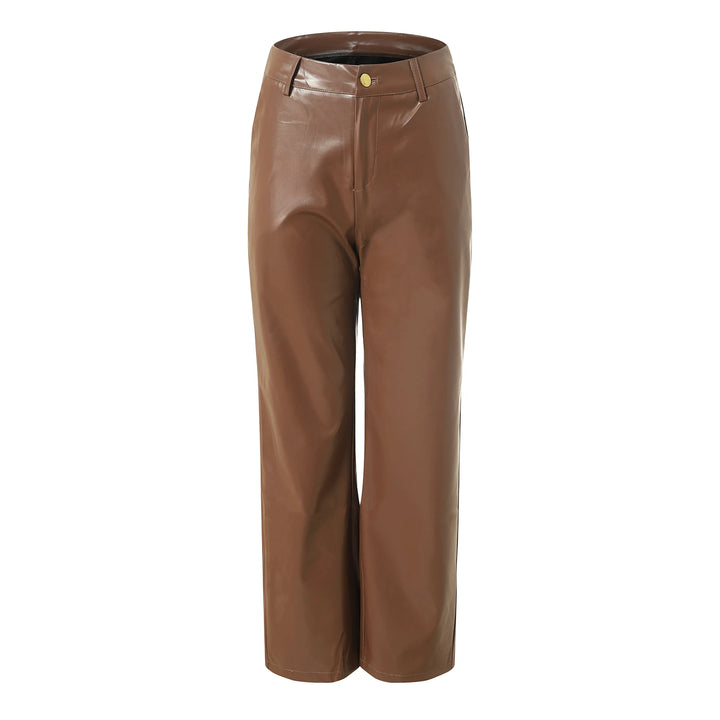 Andrea | Pantalones Mujer Cuero Sintético Pierna Ancha Cintura Alta