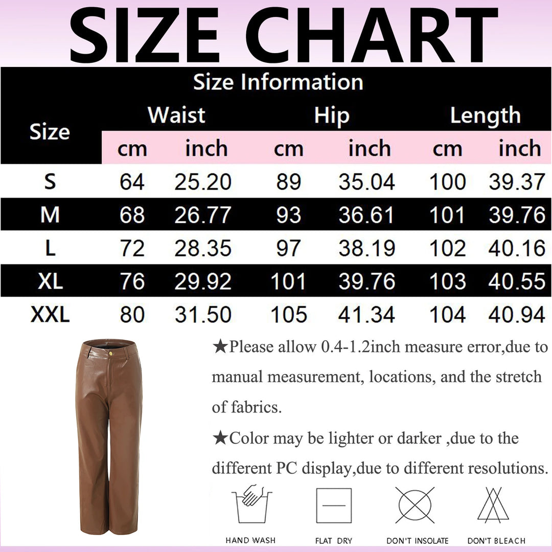 Andrea | Pantalones Mujer Cuero Sintético Pierna Ancha Cintura Alta