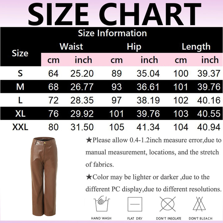 Andrea | Pantalones Mujer Cuero Sintético Pierna Ancha Cintura Alta