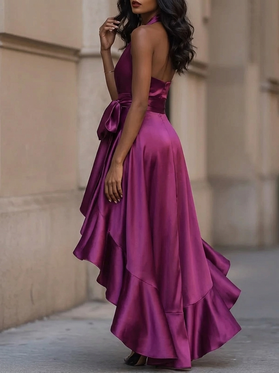 Andrea | Satinado Vestido de Fiesta Maxi Envolvente Fruncido