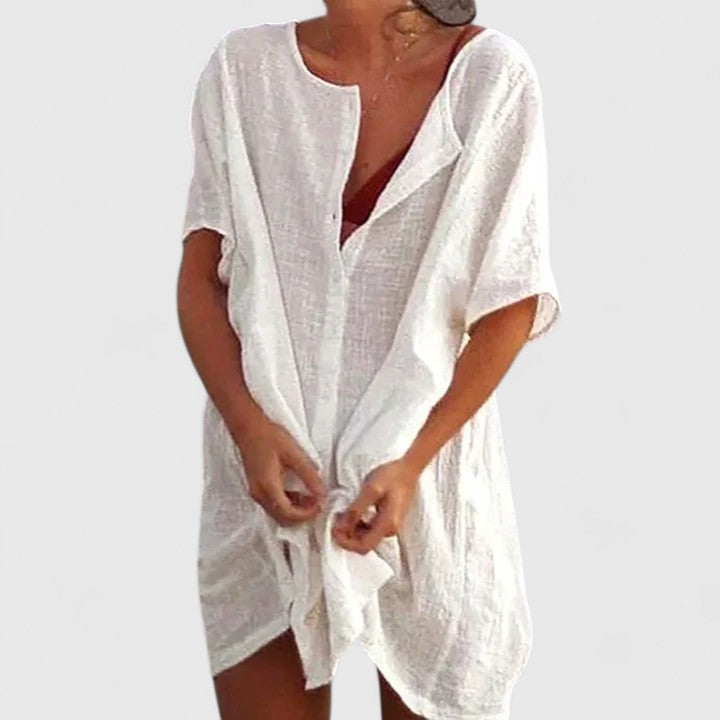 Andrea | Vestido Blanco Playa Mujer Manga Corta