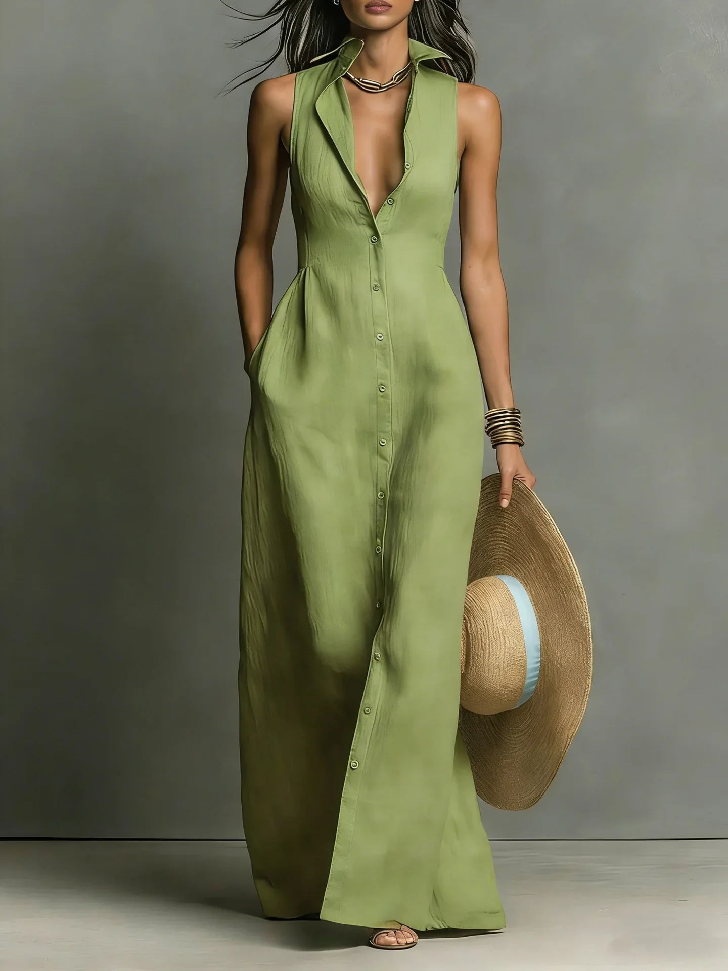Andrea | Vestido Maxi Mujer Botones Sin Mangas