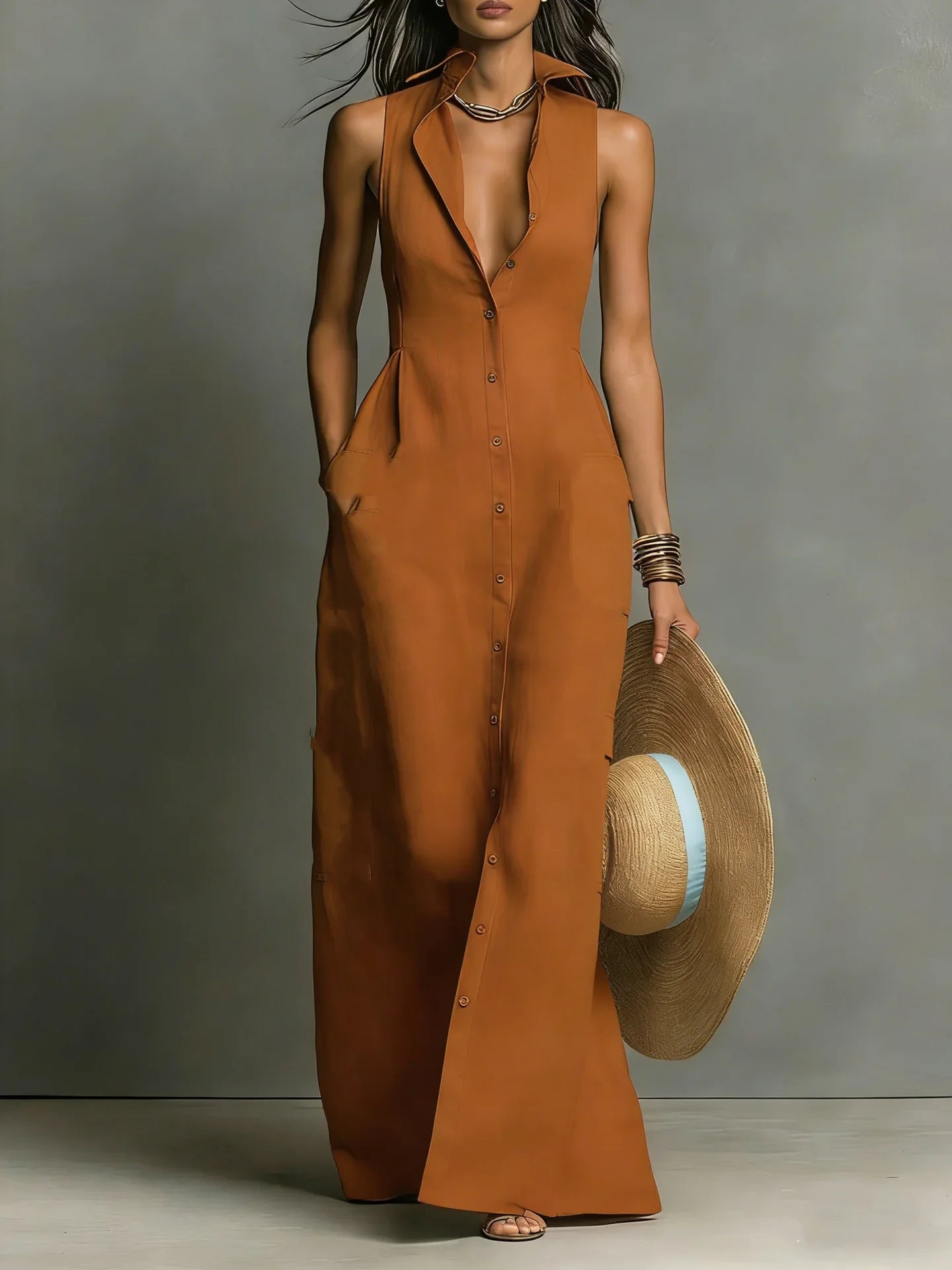Andrea | Vestido Maxi Mujer Botones Sin Mangas