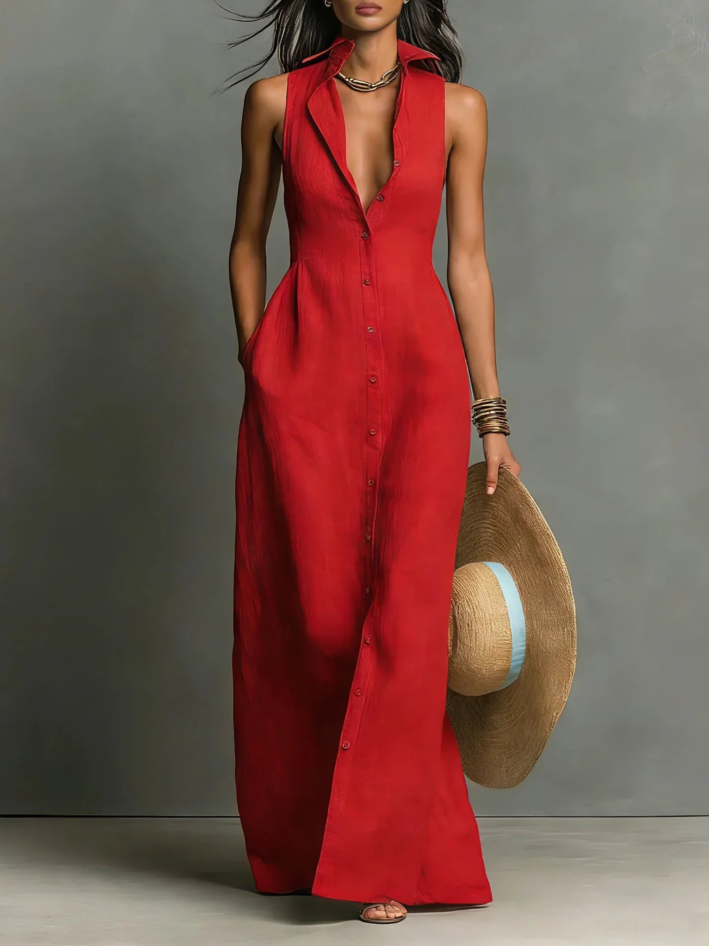 Andrea | Vestido Maxi Mujer Botones Sin Mangas