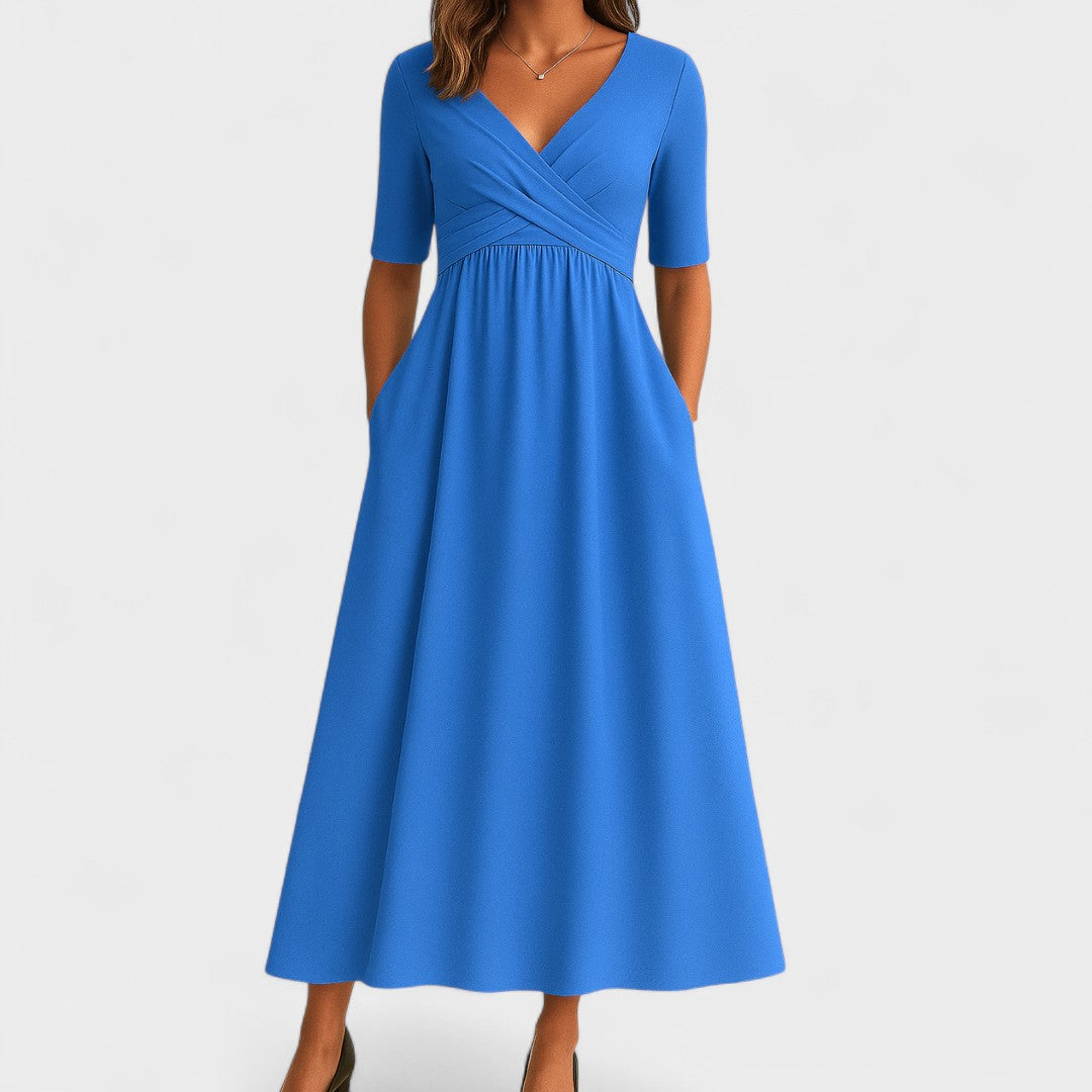 Andrea | Vestido Midi Mujer Cruzado con Fruncido