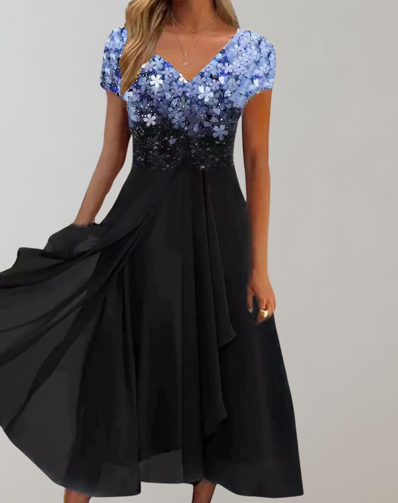 Andrea | Vestido Midi Mujer Floral Negro Rosa