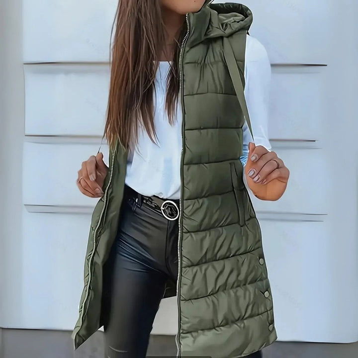 Beatriz | Chaleco Mujer Acolchado Capucha Cremallera Largo