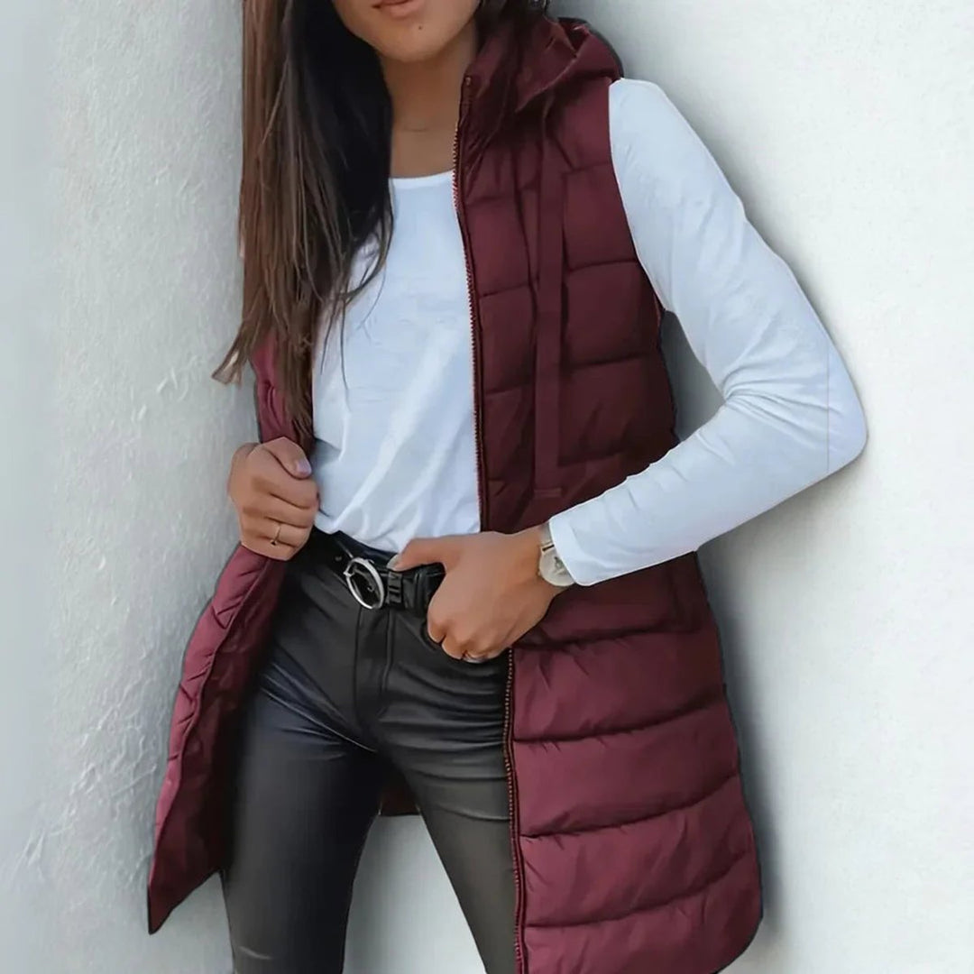 Beatriz | Chaleco Mujer Acolchado Capucha Cremallera Largo