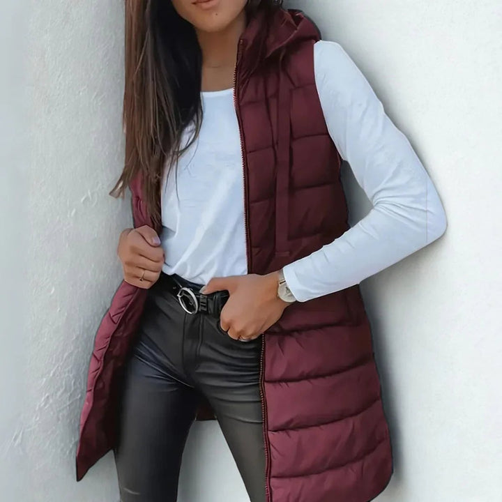 Beatriz | Chaleco Mujer Acolchado Capucha Cremallera Largo