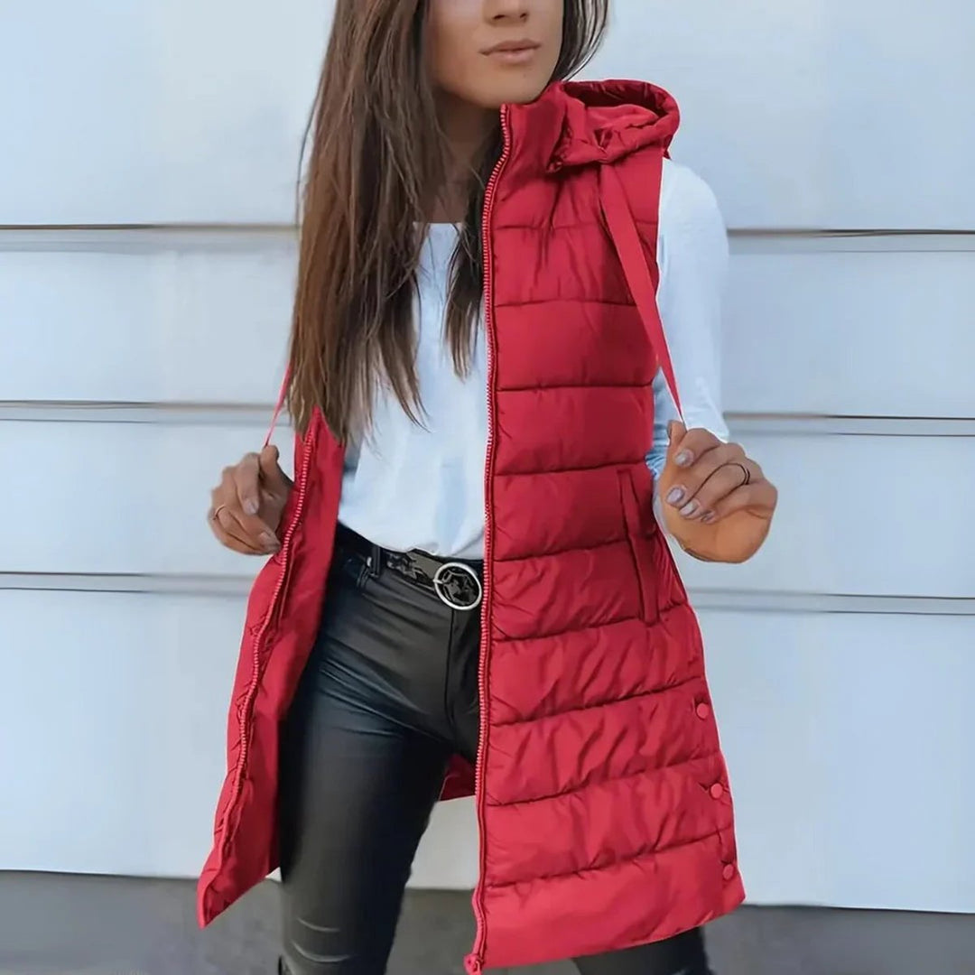 Beatriz | Chaleco Mujer Acolchado Capucha Cremallera Largo