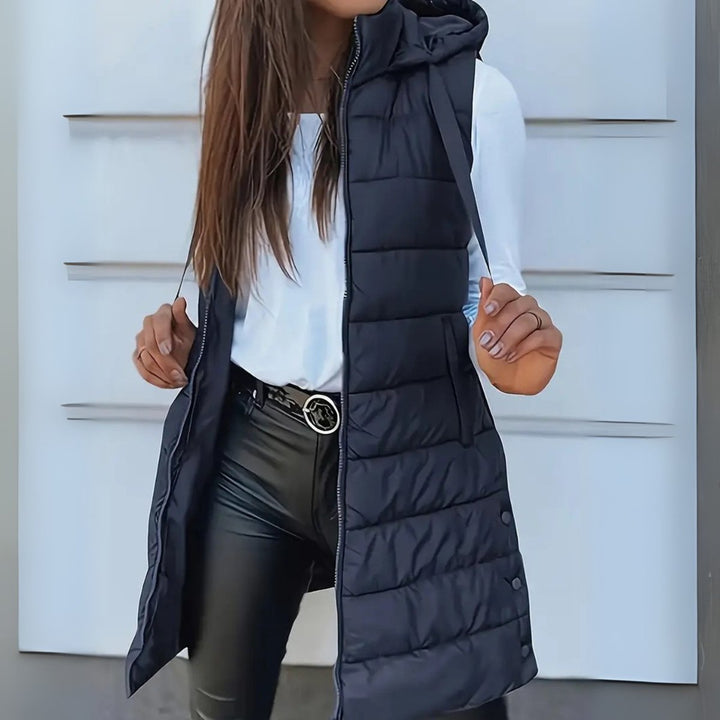 Beatriz | Chaleco Mujer Acolchado Capucha Cremallera Largo