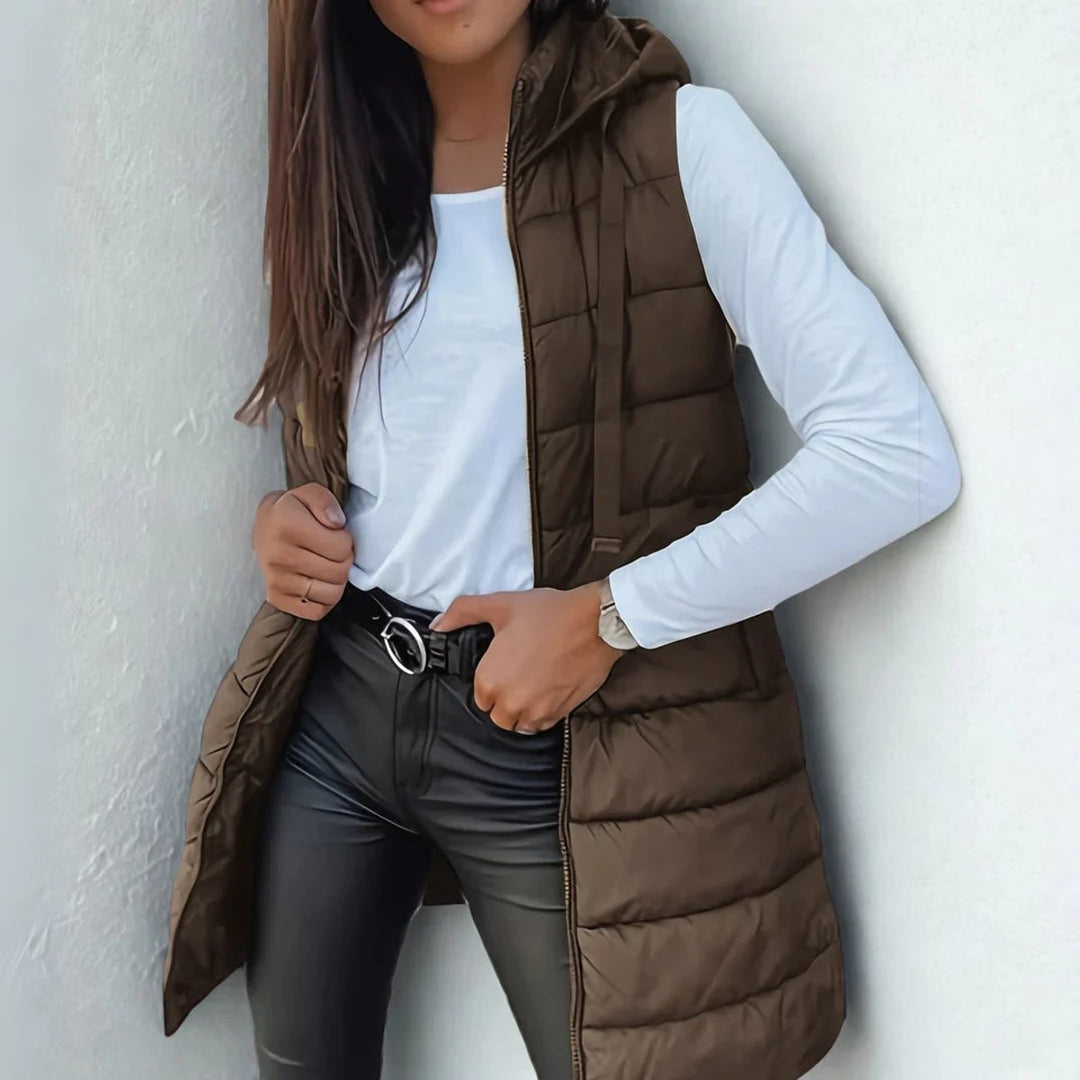Beatriz | Chaleco Mujer Acolchado Capucha Cremallera Largo