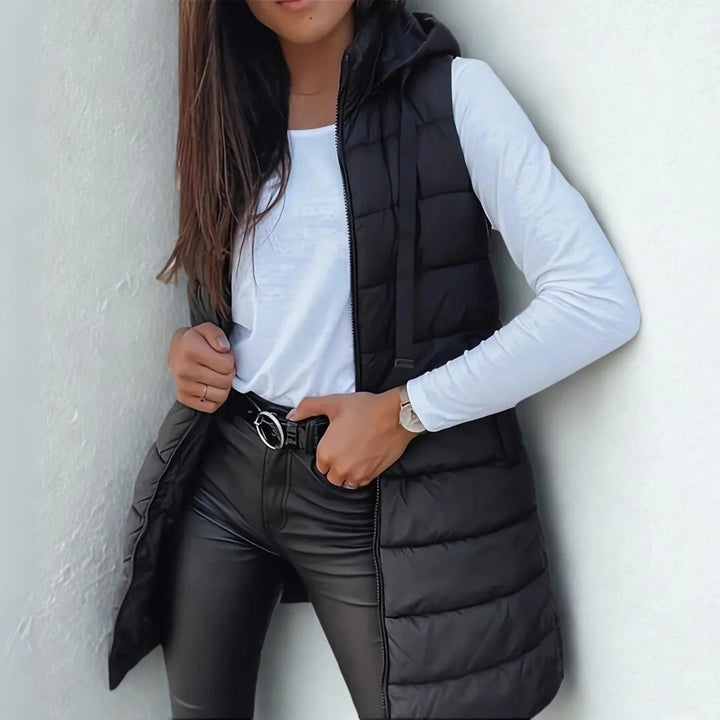 Beatriz | Chaleco Mujer Acolchado Capucha Cremallera Largo