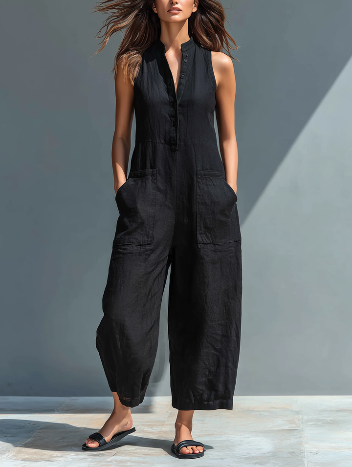 Beatriz | Mono Lino Negro Cuello Solapa