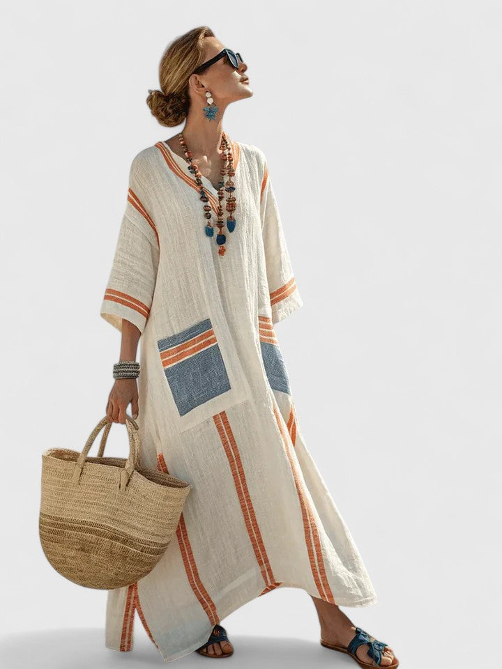 Beatriz | Vestido Maxi Mujer Rayas Midi Lino