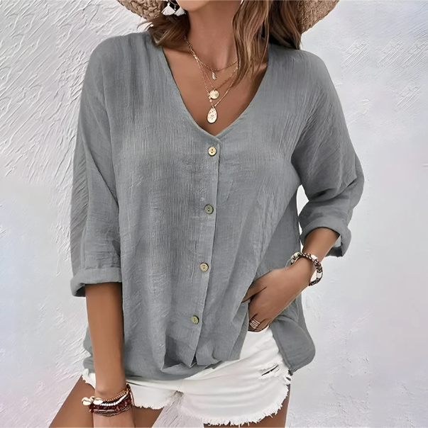 Belén | Blusa Relax Abertura en V Manga Larga con Botones