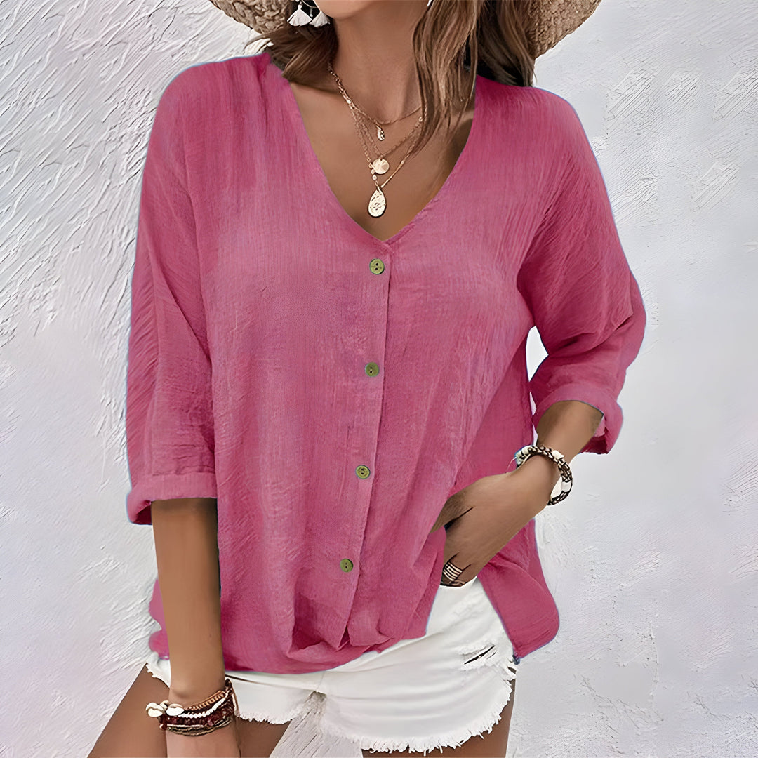 Belén | Blusa Relax Abertura en V Manga Larga con Botones