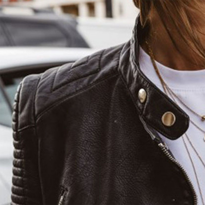 Belén | Chaqueta Biker Cuero Mujer Cremallera Dorada