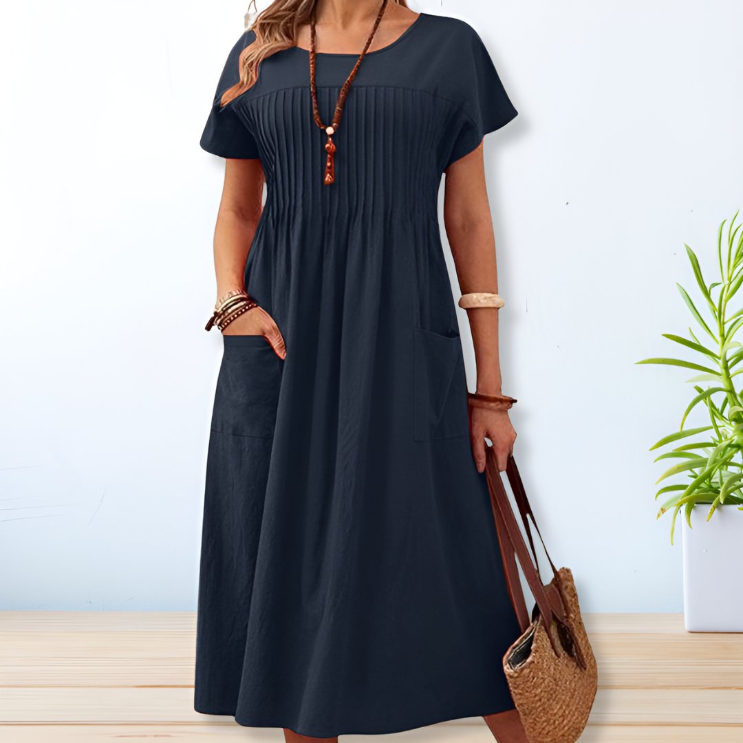 Belén | Vestido Midi Mujer Manga Corta con Bolsillos