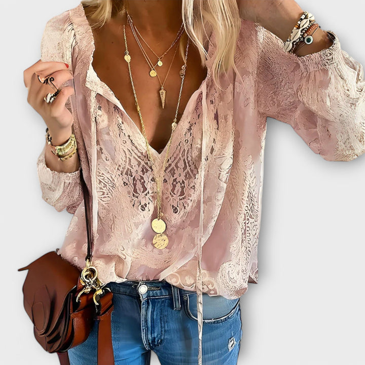 Camila | Blusa Manga Larga Cuello Lazo Volante
