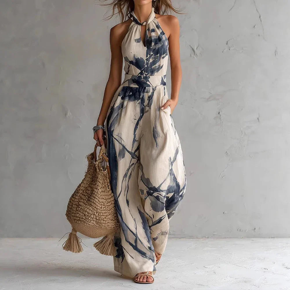 Camila | Mono Estampado Halter Pantalón Ancho Mujer