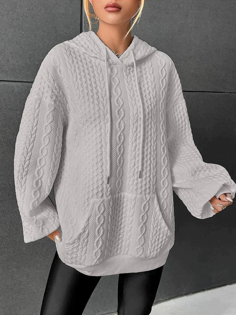 Camila | Sudadera con Capucha de Punto Trenzado Bolsillo Canguro