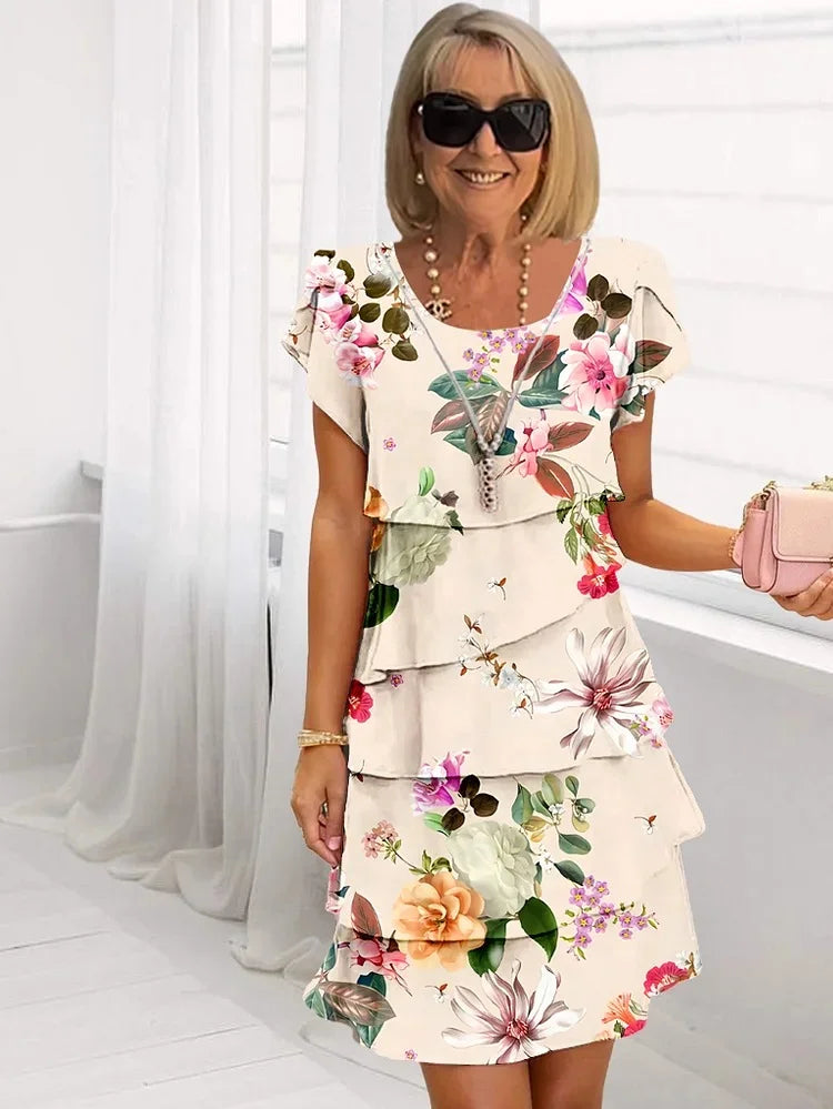 Camila | Vestido Midi Floral por Capas Mujer