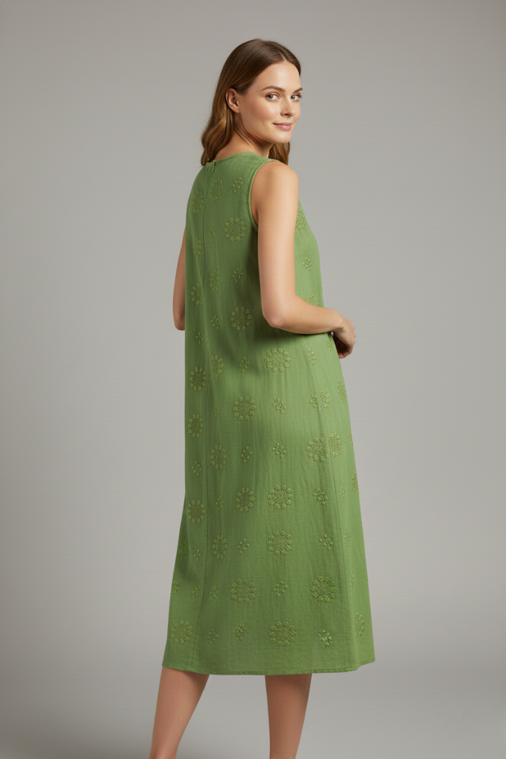 Camila | Vestido Midi Mujer Bordado Sin Mangas