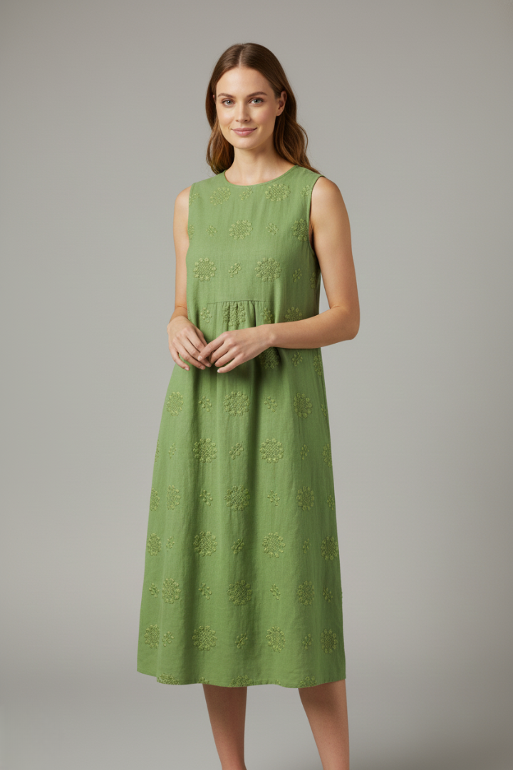 Camila | Vestido Midi Mujer Bordado Sin Mangas