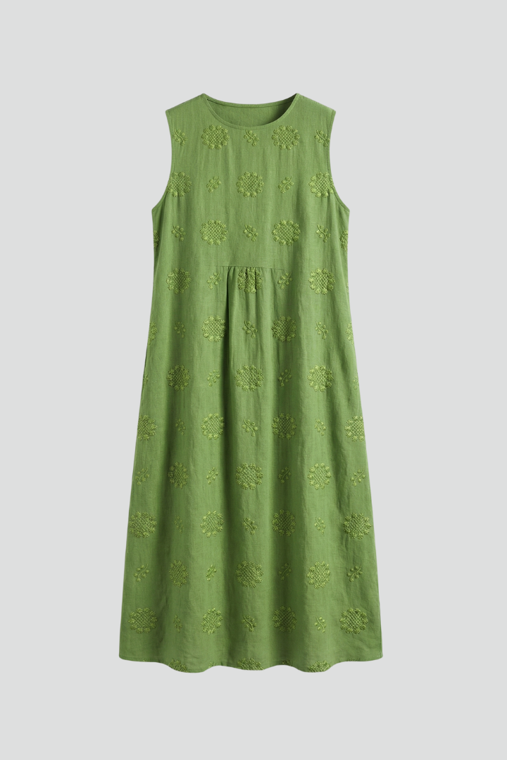 Camila | Vestido Midi Mujer Bordado Sin Mangas