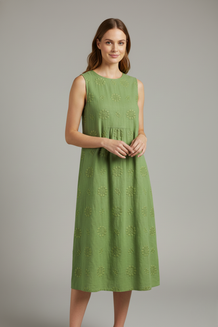 Camila | Vestido Midi Mujer Bordado Sin Mangas