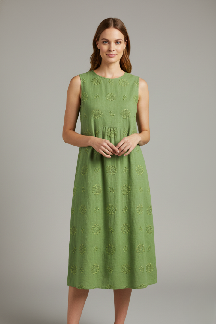 Camila | Vestido Midi Mujer Bordado Sin Mangas