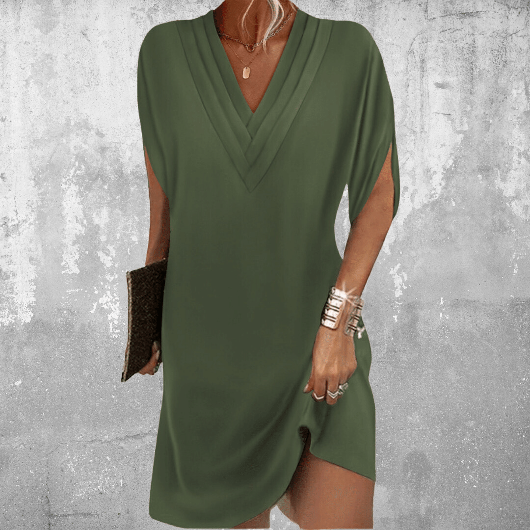 Camila | Vestido Midi Mujer Escote V Manga Murciélago