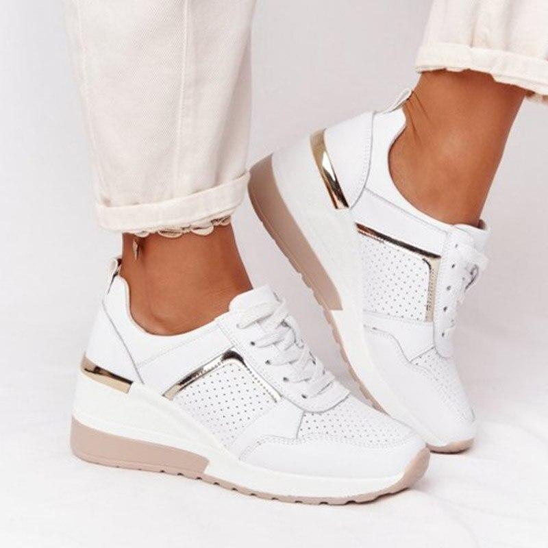 Camila | Zapatillas Mujer Cuña Perforadas Metalizadas