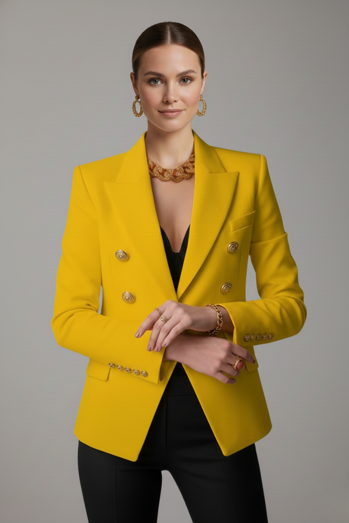Carla | Americana Mujer Cruzada Botones Dorados Solapa