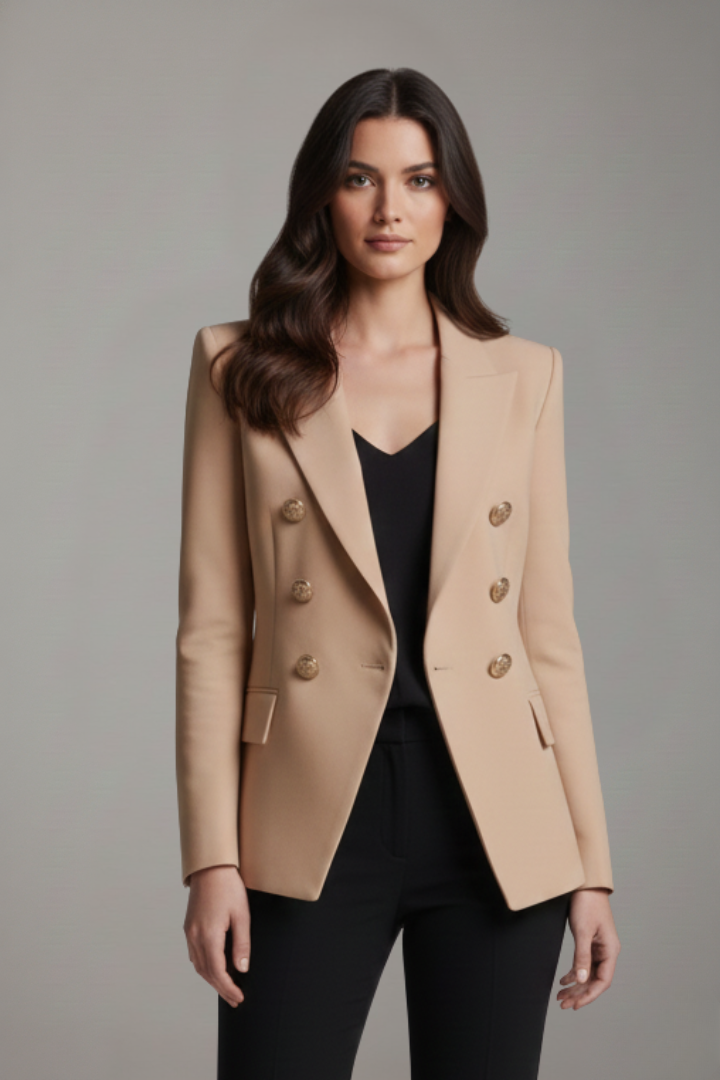 Carla | Americana Mujer Cruzada Botones Dorados Solapa